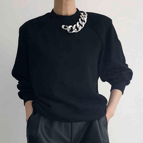 

women's hoodies & sweatshirts onalippa casual ladies autumn korean all-match stand-up collar chic chain decoration loose puff sleeve sw, Black
