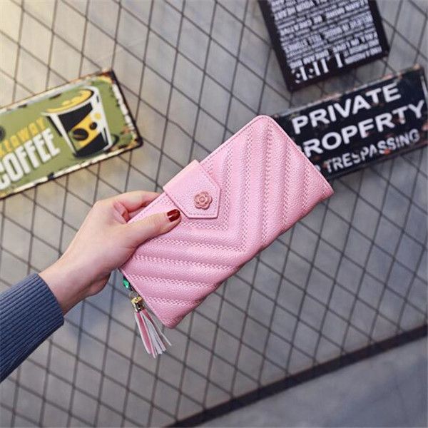 

factory wholesale brand handbag fashion v leather wallet all-match flower woman hasp long purse simple hand fringed leathers wallets, Red;black
