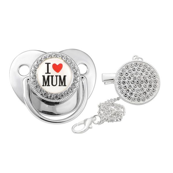 

silver bling baby pacifier infant nipple soother i love mum rose gold babies gift rhinestone clips chain pacifiers#