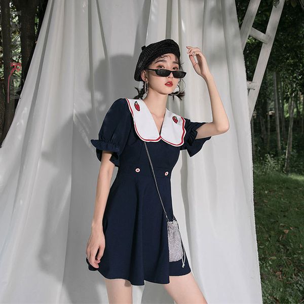 

women dress high waist butterfly sleeve peter pan collar temperament fashion tide summer arrivals 2h708 210507, Black;gray