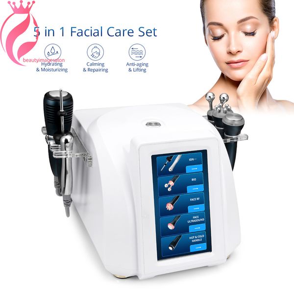 

5 in1 healthcare skin lifting facial care microcurrent ultrasonic cold hammer ion removal rejuvenation machine spa, Black;white