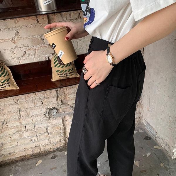 

running pants v6113 -summer trendy one button skinny wide leg, Black;blue