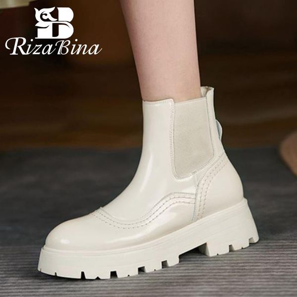 

boots rizabina ankle for women genuine leather low heel shoes concise daily fashion winter autumn female footwear size 34-39, Black