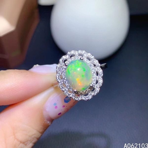 

cluster rings kjjeaxcmy fine jewelry 925 sterling silver inlaid natural opal women's classic noble flower adjustable oval gem ring supp, Golden;silver