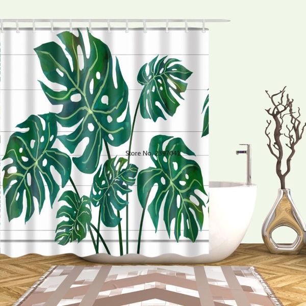

shower curtains tropical green plant cactus monstera palm leaf leaves flamingo bathroom fabric waterproof polyester