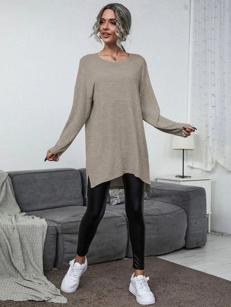 

side split longline tee & pu leggings q64k#, White