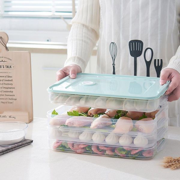 

dinnerware sets refrigerator storage box multilayer dumpling household plastic transparent large crisper with lid