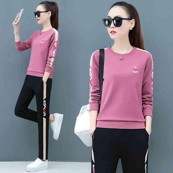 

2021 new sports suit sportswear casual fashion korean loose two-piece large size women's spring and autumn sweater, Gray