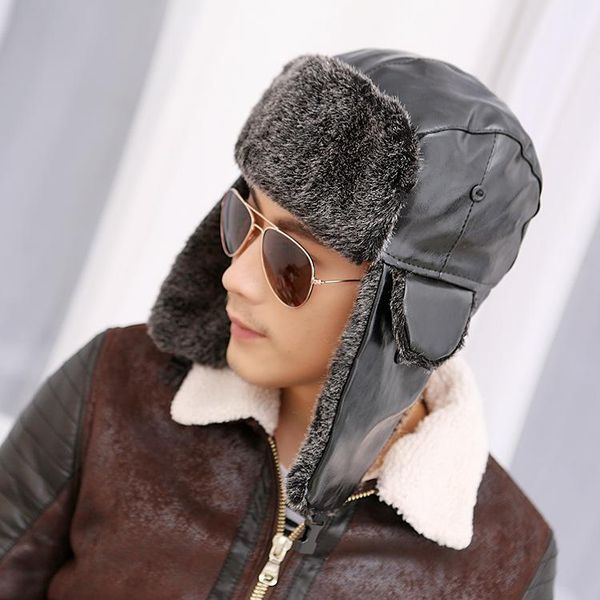 

berets man russian outdoor fur bomber hats for men knitted ski hat ear protection winter cap caps earflap, Blue;gray
