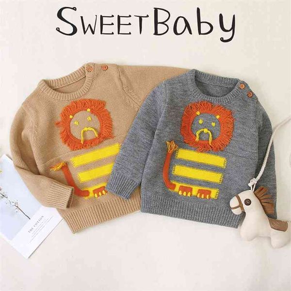 

boy girl autumn winter long sleeve lionet knitted sweater boys girls pure color sweaters for kids clothes 210521, Blue