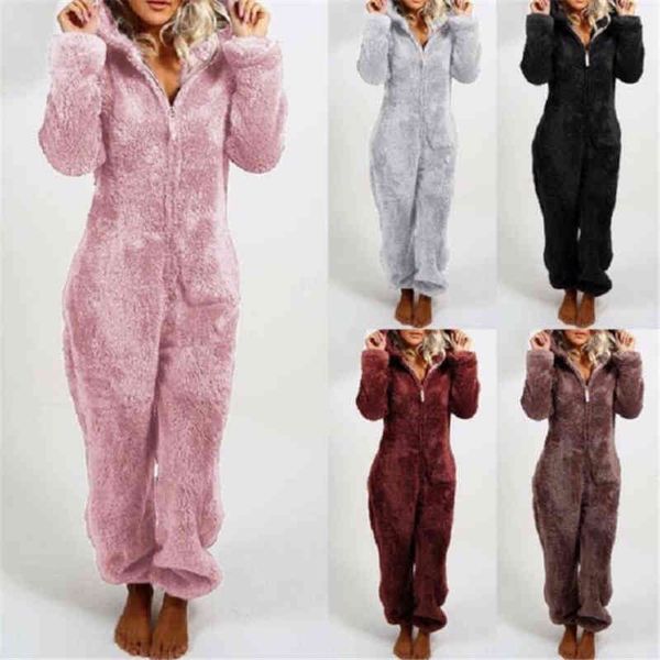 Inverno Pijamas Quentes Onesies Fluffy Velo Jumpsuits Sleepwear Capuz Geral Conjuntos Pijamas para Mulheres Adulto