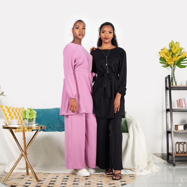 

2 Piece Set Women Muslim Sets Dubai Abaya Turkey Dresses Malaysia Tops and Pants Islamic Clothing Musulman Ensembles Conjuntos