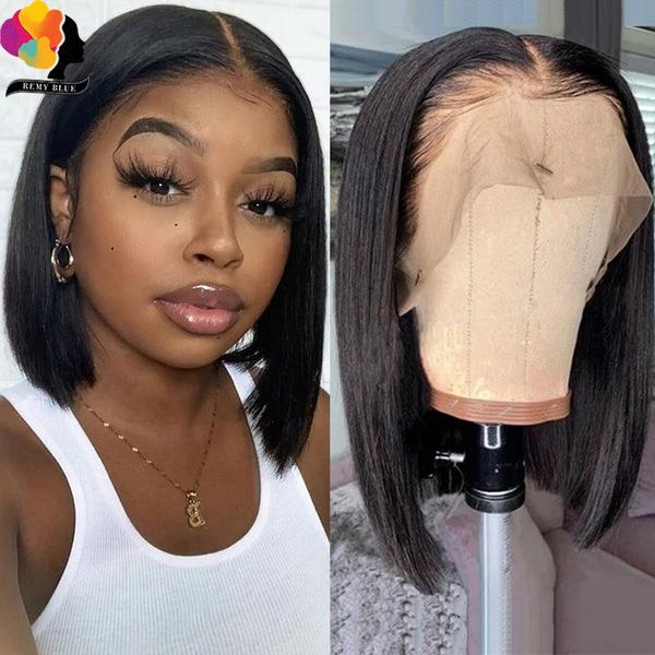 

lace wigs remyblue natural straight bob human hair wig with baby brazilian remy short front for black woman, Black;brown