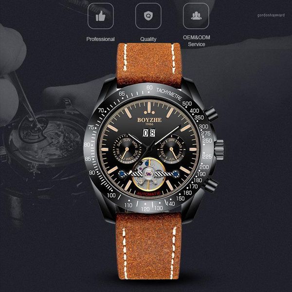 

wristwatches mechanical men watch luminous sport luxury stainless steel watches tourbillon automatic quartz mens date relogio masculino, Slivery;brown