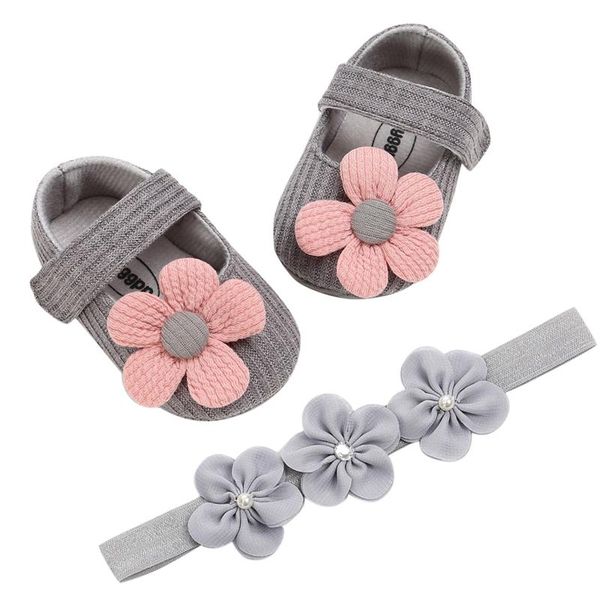 

first walkers 2pcs born baby flower headbands bowknot crib shoes set girls anti-slip floor 2021 infant gifts