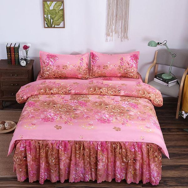 

bedding sets peonys bedroom 3/4pcs duvet cover pillowcase bed skirt set twin full  size linings home textiles bedclothes