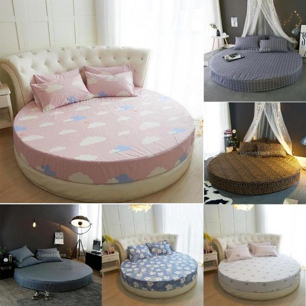 

pillow case 100% cotton round bed fitted sheet cover, 220cm diameter, 25cm depth