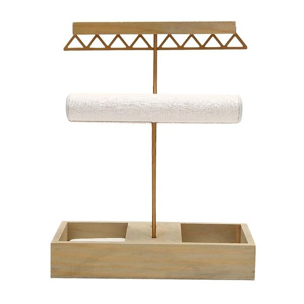 

jewelry pouches, bags organizer tree stand metal and wood t-bar bracelets earrings holder display, Pink;blue