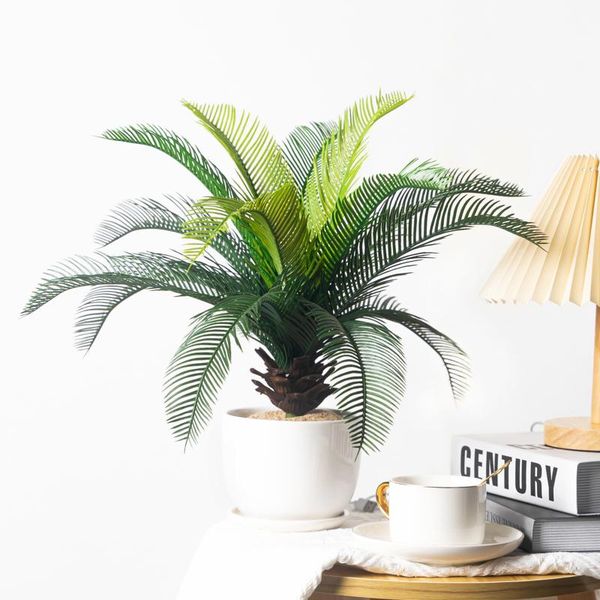 

decorative flowers & wreaths 40cm large artificial palm tree tropical fern plants fake cycad potted plastic green leaves for home deskwe