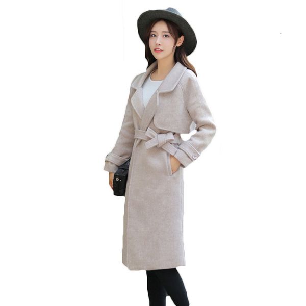 

jacket women's autumn winter slim solid single female button seasoning long wool coat with lq49 belt gvyj, Black;brown