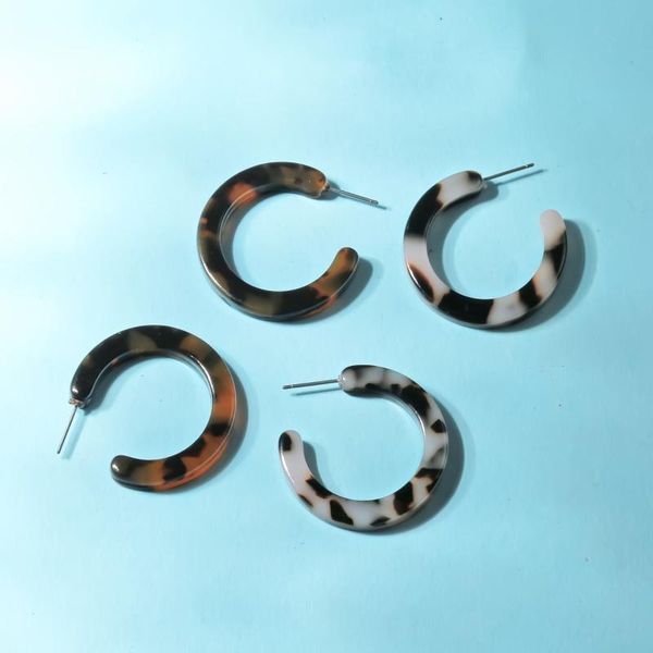 

simple acrylic leopard c-shaped geometric small earrings for women tortoiseshell hoop bohemian vintage jewelry gifts & huggie, Golden;silver