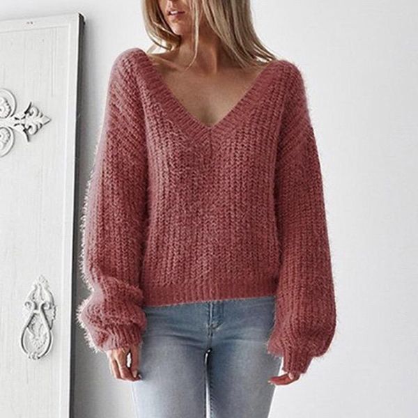 

women's sweaters fashion casual v-neck sweater woman winter knitting pullovers long sleeve knitted solid women jacket warm h515, White;black