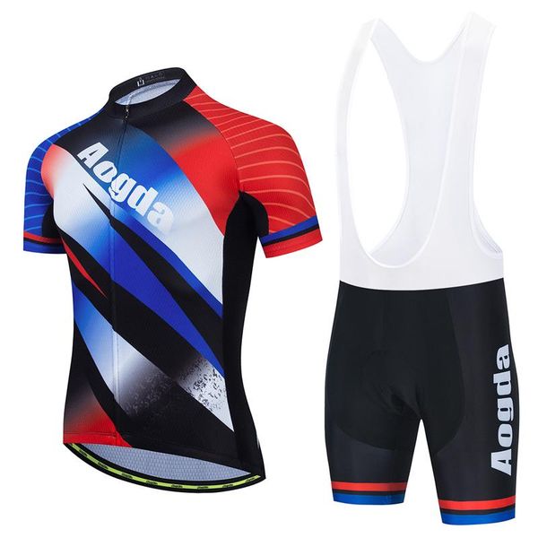 

racing sets aogda men's cycling clothing summer short sleeve mountain road bike jersey set breathable bicyle clothes wear, Black;blue