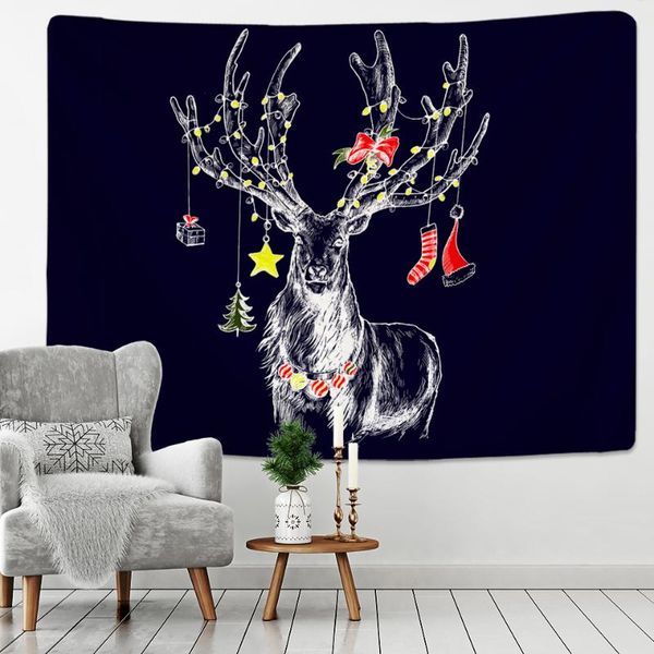 

tapestries simple lines christmas reindeer tapestry wall xmas art blanket mat backdrop home room decoration gift
