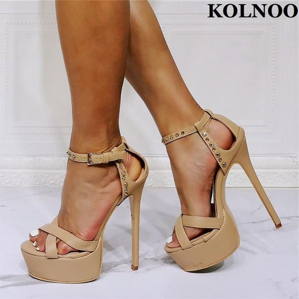 

sandals kolnoo classic womens high heels platform buckle ankle strap summer real pictures large size evening fashion shoes, Black