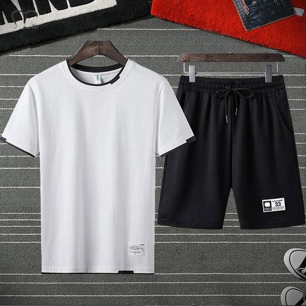 

men's tracksuits summer tracksuit men two pieces t shirts shorts casual sweatsuits mens track suit sportswear set male tee homme 4xl 3x, Gray