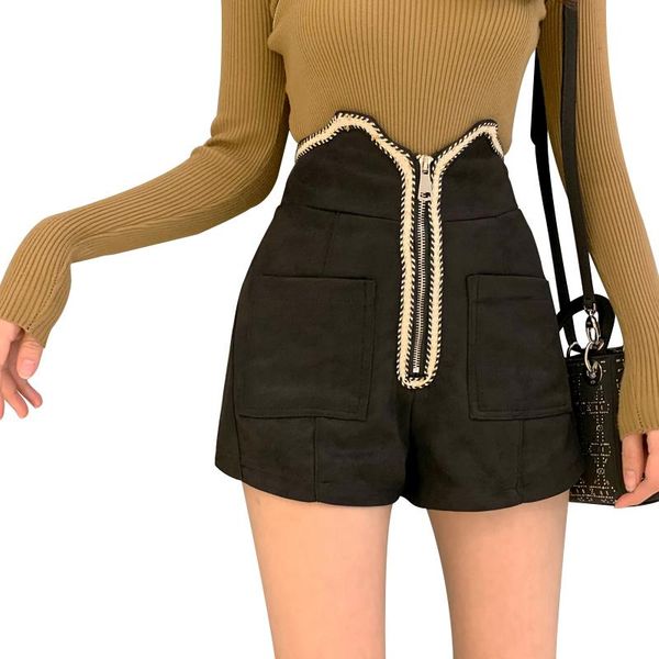 

women's shorts high waist women 2021 zipper fashion loose casual black irregular short pants female plus size mini, White;black