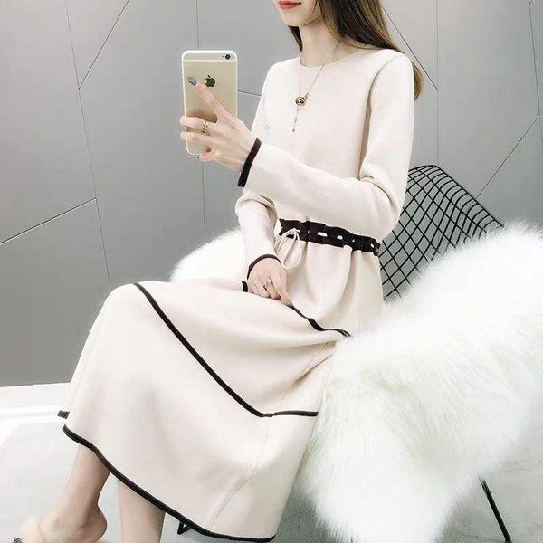 

women's sweaters women over the knee sweater dress female autumn and winter clothing 2021 base inside knit long thickening tide, White;black