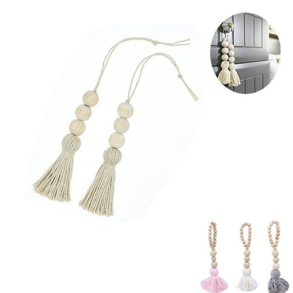 

2pcs tassle farmhouse beads natural wood bead garland kids baby nursery room decor rustic wedding vase ornament decorative objects & figurin