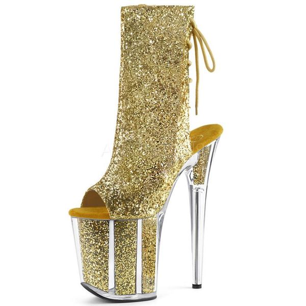 

boots 20cm platform ankle women belt buckle high stripper heels lace up pole dance shoes glitter show models peep toe, Black
