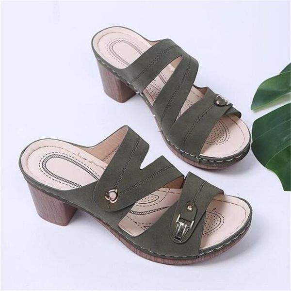 

slippers thick-heeled high-heeled large size women 2021 summer platform women's sandals fashion casual womens slides, Black