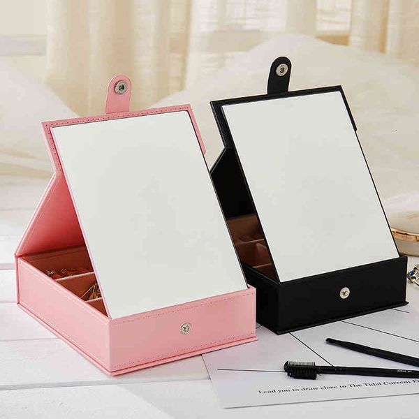 

cosmetic bags korean hd mirror jewelry box deskstorage can stand pu monochrome