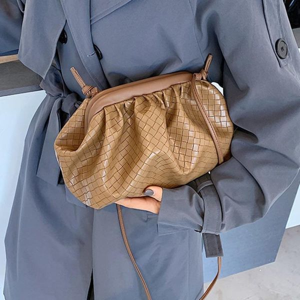 

korea handbags elegant clutch pu leather weaving crossbody bags for women 2021 lady designer shoulder messenger bag female ai89 cosmetic & c