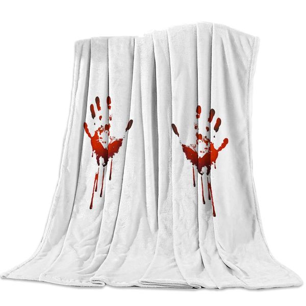 

funy decor flannel fleece blanket halloween scary bloody handprint soft breathable lightweight throw blankets bedspread