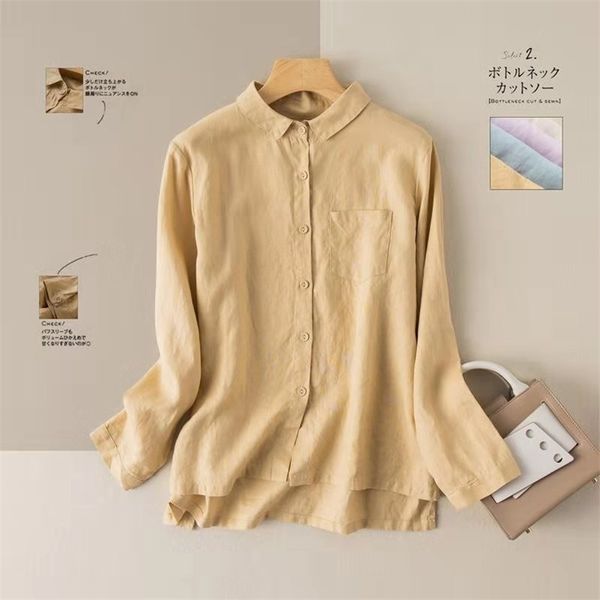 

arrival spring women casual loose turn-down collar single breasted blouse all-matched long sleeve cotton linen shirts w86 210512, White