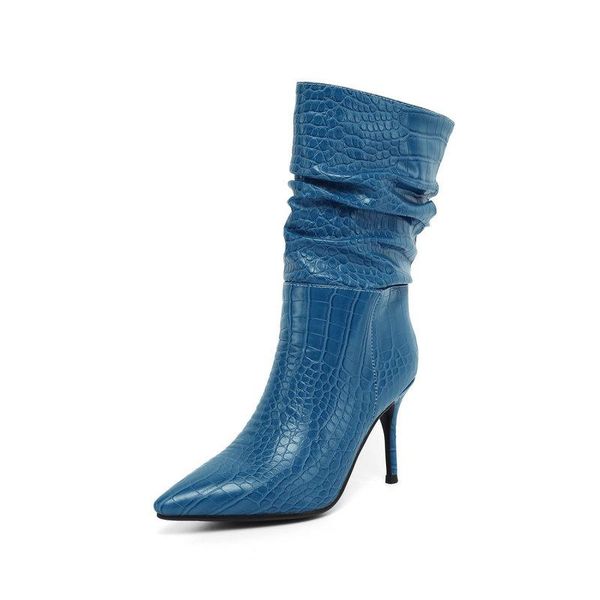 

boots ankle for women stiletto high heels pointed toe autumn fashion pleated female size34-43, Black