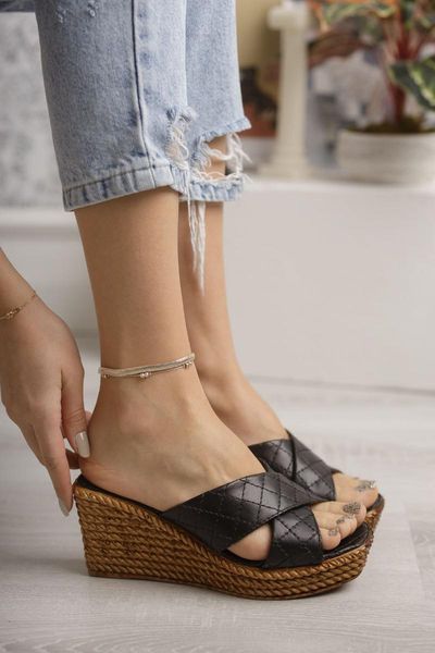 

slippers wedges black skin