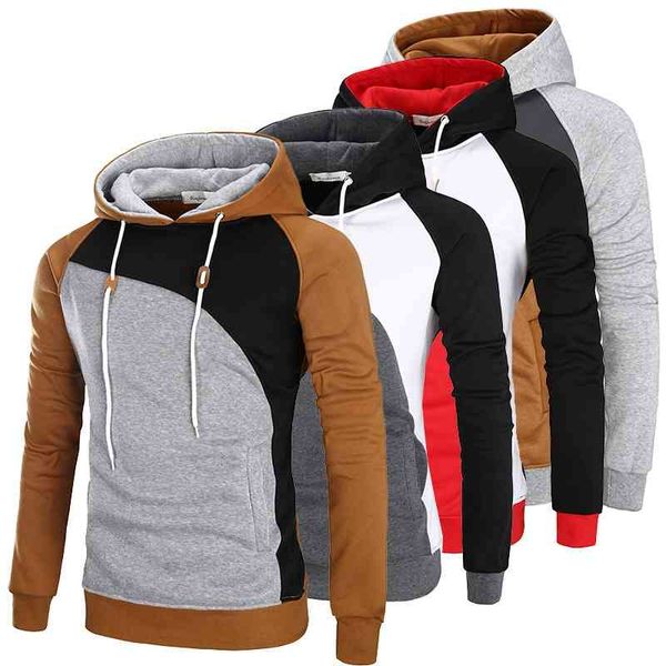

2021 european size spring and autumn color blocking sweater men's thickened hooded pullover long sleeve coat, Black
