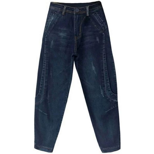 

boyfriend jeans high waist harem pant trousers casual plus size loose denim 210915, Blue