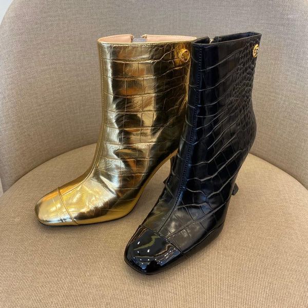 

boots gold patent women black short goth ankel for slip on designer shoes 2021 fall1