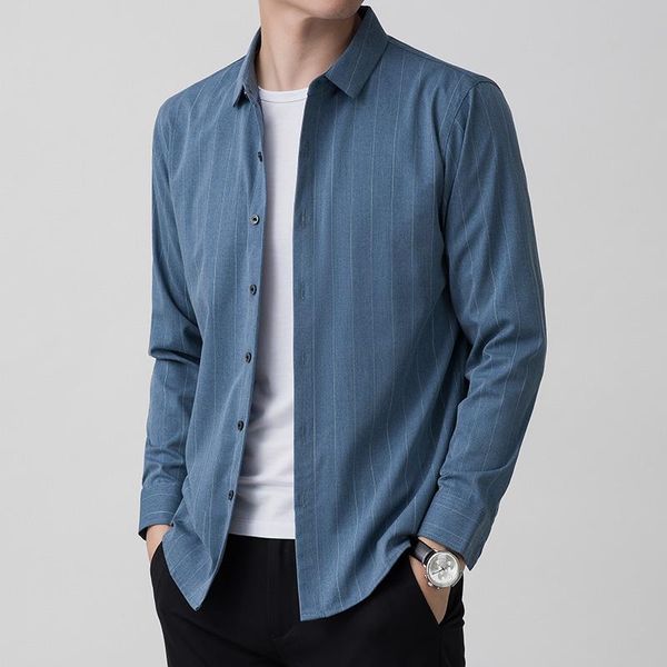 

men's casual shirts 2021 autumn long sleeve mens fashion striped slim fit bamboo fiber shirt male brand clothing, White;black