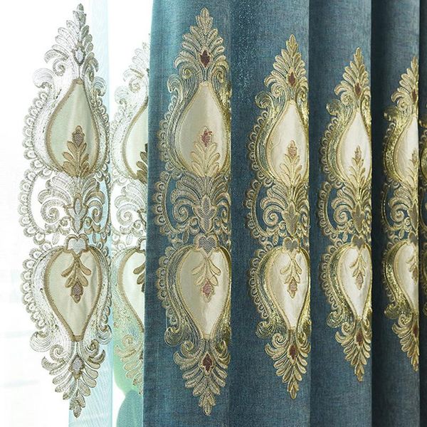 

european style curtains for living dining room bedroom grey chenille jacquard embroidered valance curtain & drapes