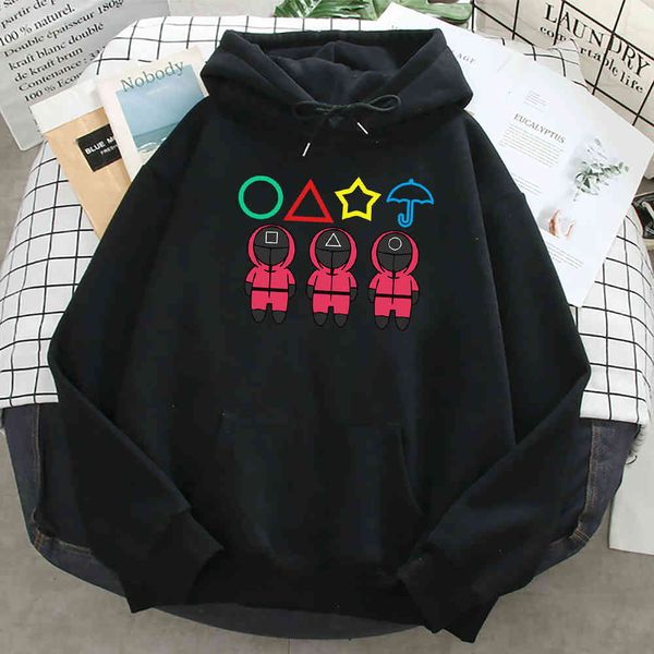 

men's squid game hoodie, korean cartoon pattern street cloth, fashion and leisure long sved cloth, Black