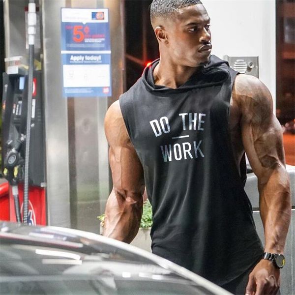 

do the work print bodybuilding stringer hoodies sporting fitness brand tank men gyms clothing pullover hoody, White;black