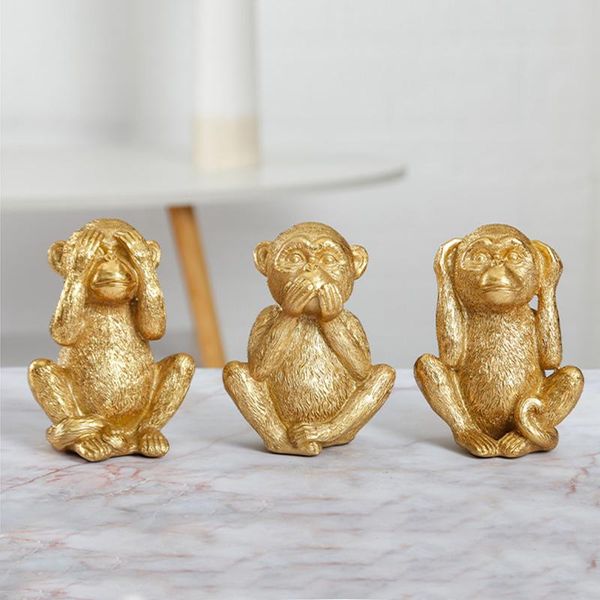 

decorative objects & figurines resin not listen see talk golden monkey miniature home decor bedroom corridor sculpture ornaments