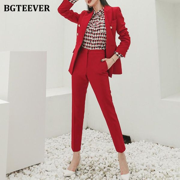 

elegant ol style women pant suits double breasted slim jacket & suit 2021 autumn winter ladies 2 pieces blazer set women's two piece pa, White